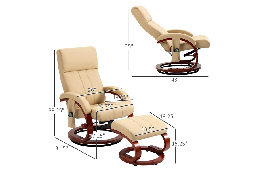 FaFurn™ Adjustable Faux Leather Electric Remote Massage Recliner Chair 899 W/ Ottoman - Beige