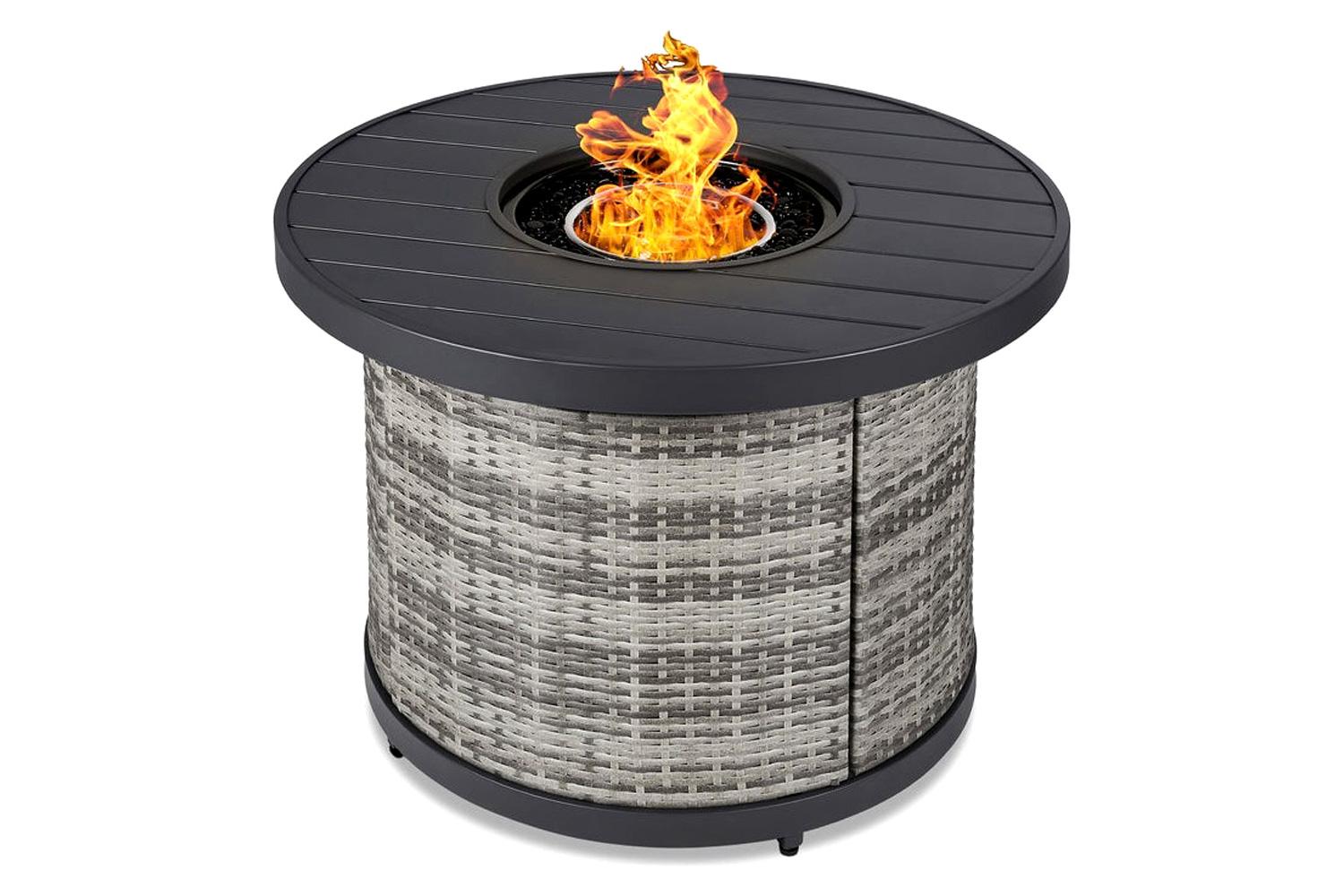 FaFurn - 50,000 Btu Wicker Round Lp Gas Propane Fire Pit with Faux Wood Tabletop and Cover