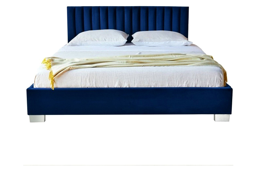 FaFurn - Navy Blue Flannel Tufted Upholstered Platform Bed in Queen Size