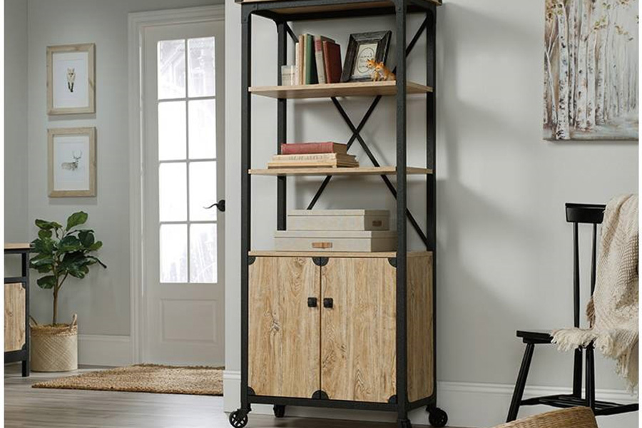 FaFurn - Mesquite Farmhome 3 Tier Entryway Bookcase Storage Cabinet Fixed Casters