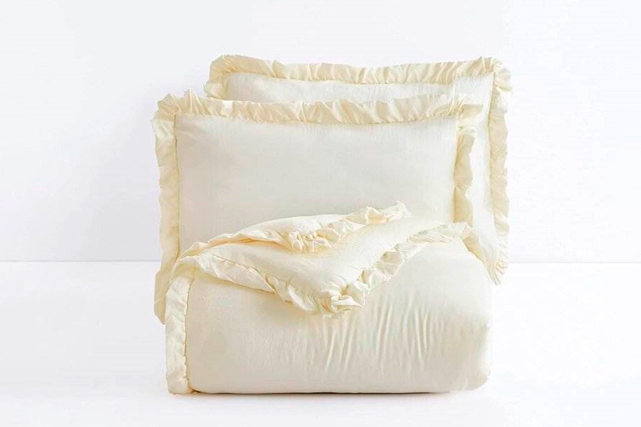 FaFurn Full Size 3-Piece Ruffled Edge Comforter Set - Ivory, Stone Wash/Microfiber