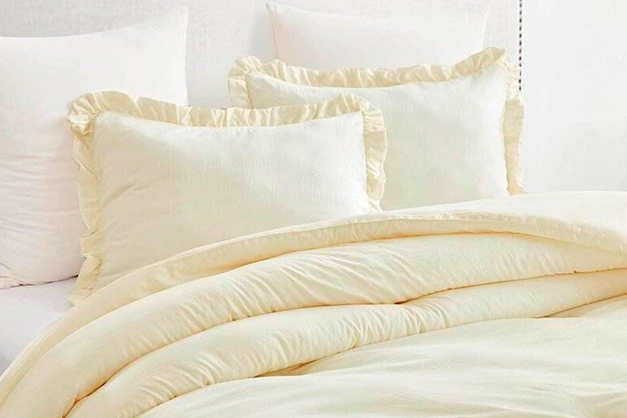 FaFurn Full Size 3-Piece Ruffled Edge Comforter Set - Ivory, Stone Wash/Microfiber