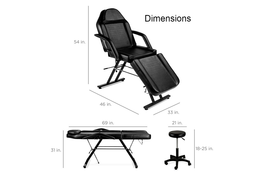 FaFurn - Black Adjustable Massage Bed Salon Chair with Hydraulic Stool