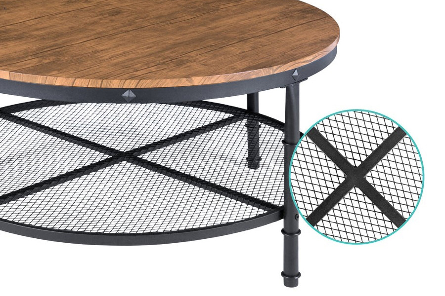 FaFurn™ - Farmhome Industrial Wood Steel Coffee Table 2-Tier Round with Storage Shelves