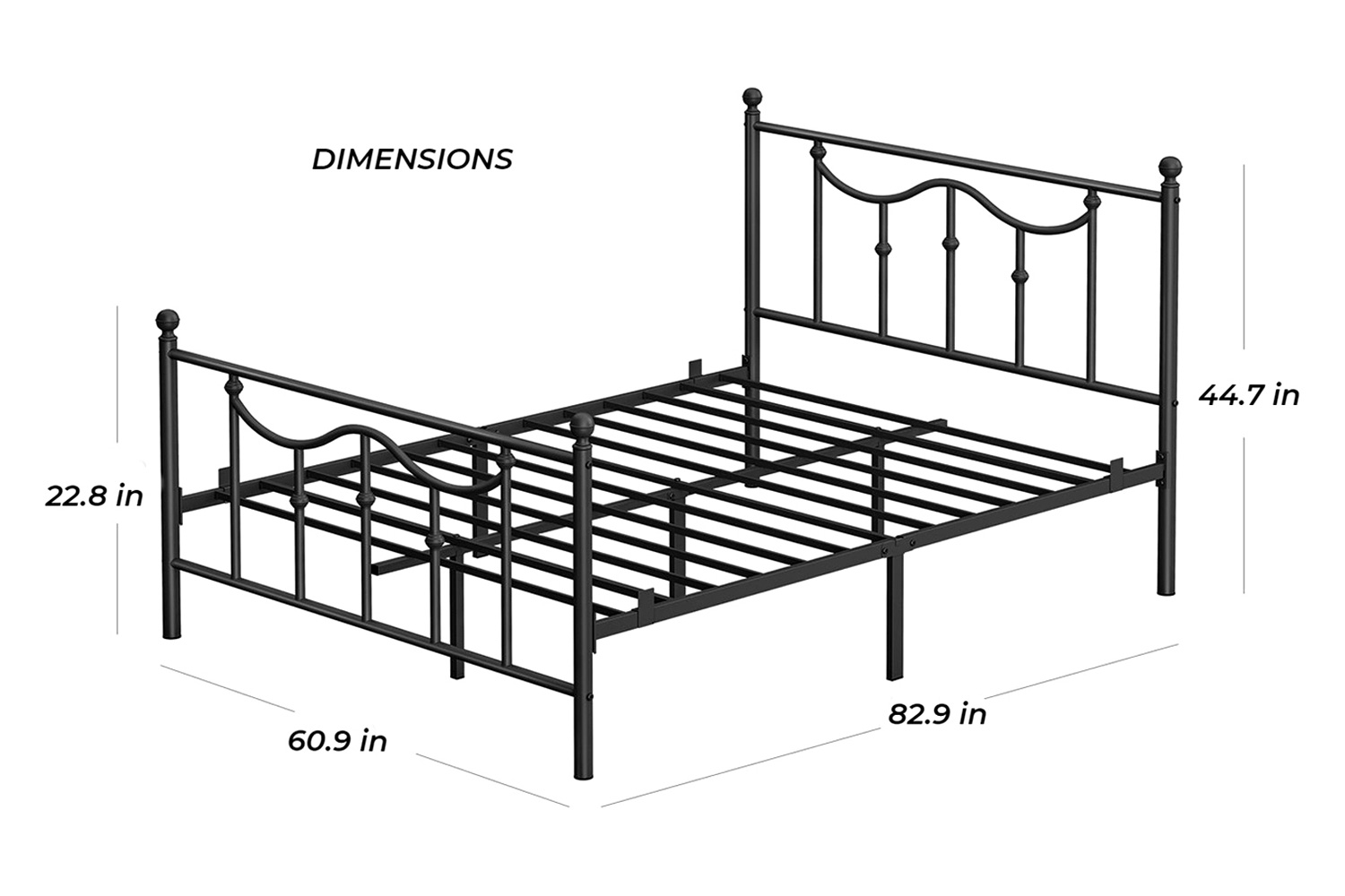 FaFurn - Queen Matte-Black Metal Platform Bed Frame with Headboard and Footboard