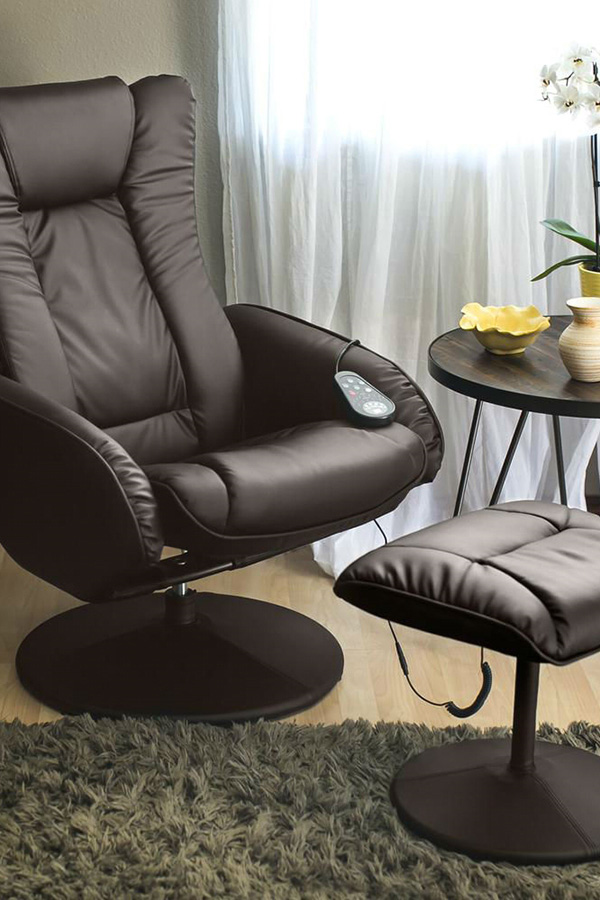 FaFurn™ Sturdy Faux Leather Electric Massage Recliner Chair with Ottoman - Brown