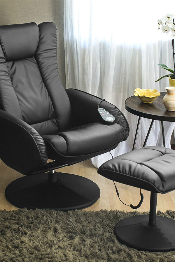 FaFurn™ Sturdy Faux Leather Electric Massage Recliner Chair with Ottoman - Black