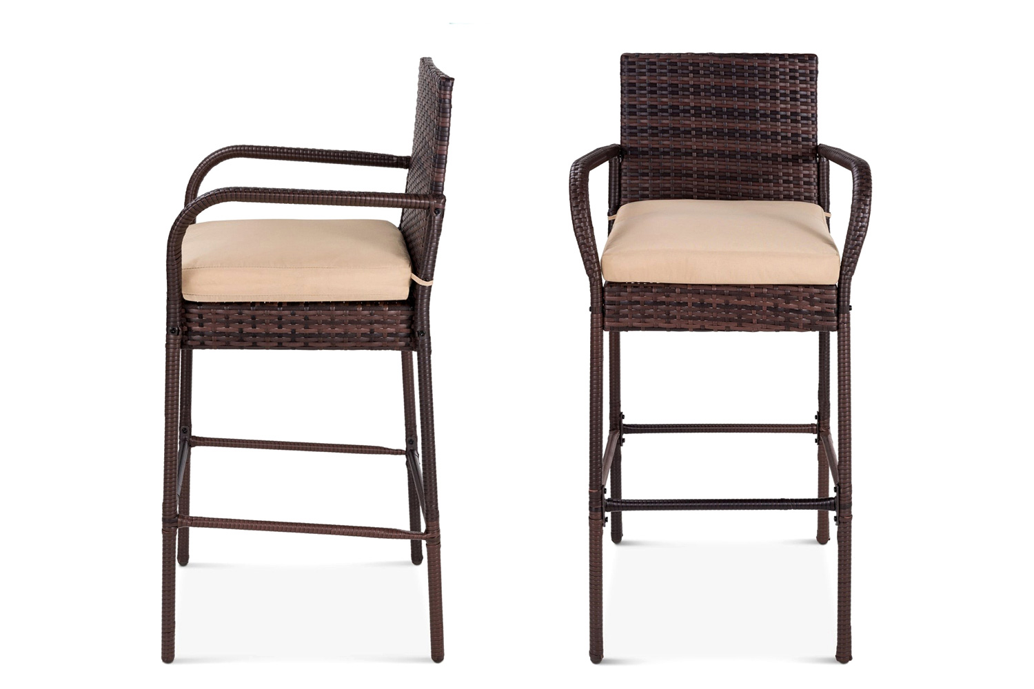 FaFurn - Indoor/Outdoor Wicker Bar Stools with 2 Cushions (Set of 2)