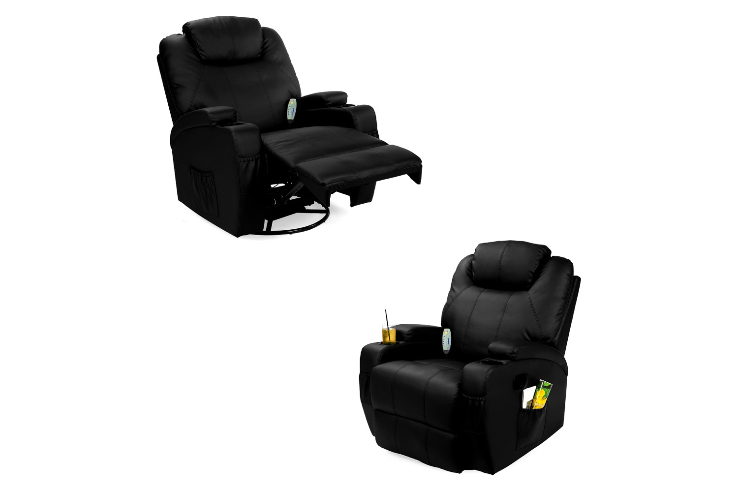 FaFurn™ Swivel Heat & Massage Recliner Chair 5 Modes Remote Control - Black