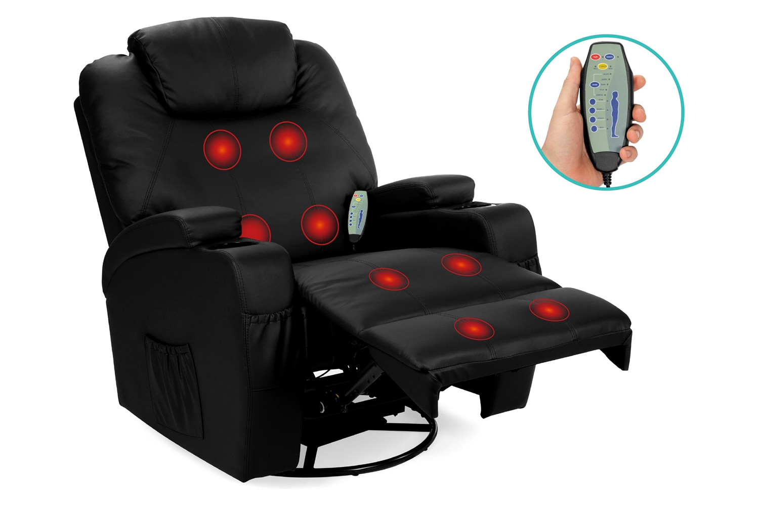 FaFurn™ Swivel Heat & Massage Recliner Chair 5 Modes Remote Control - Black