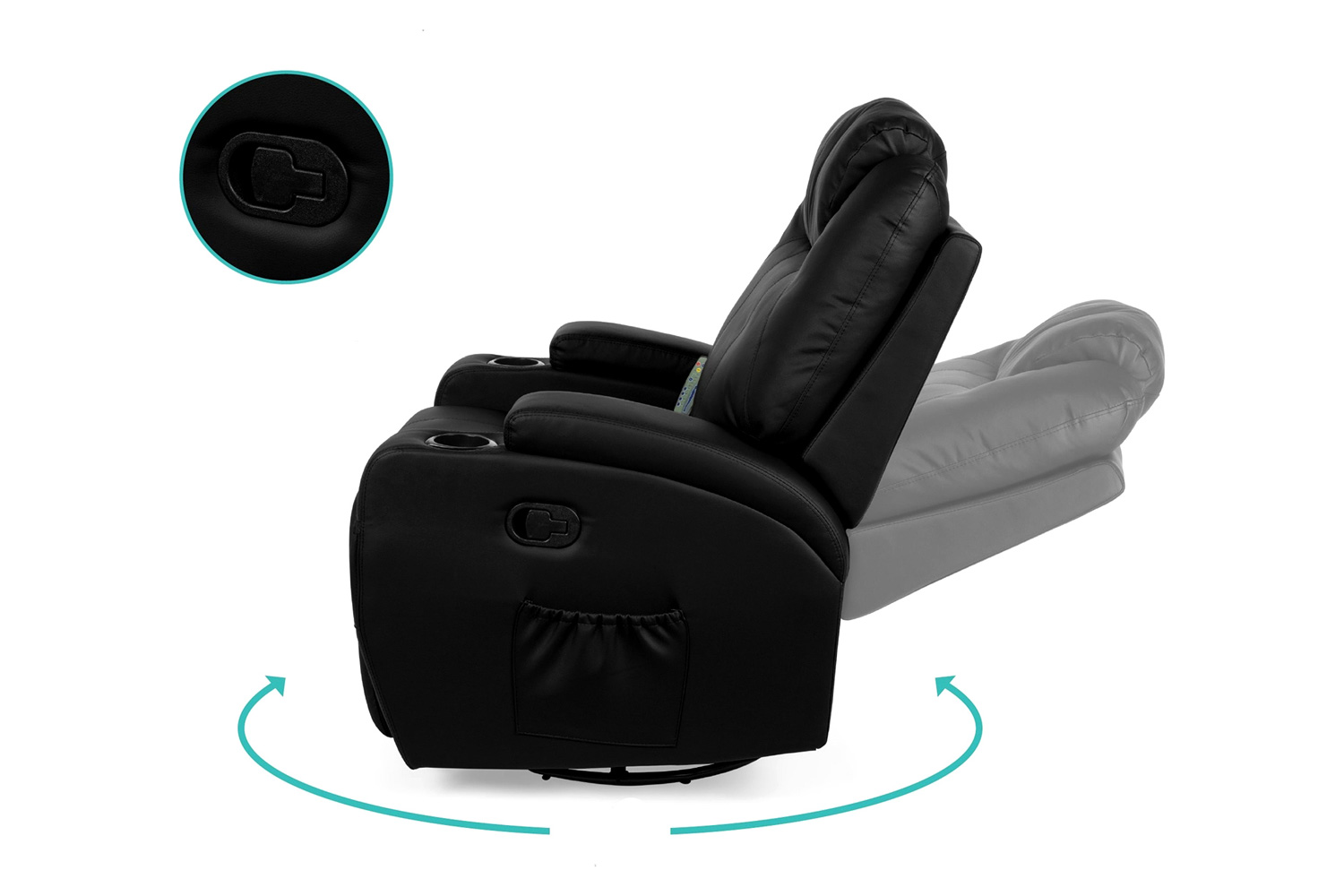 FaFurn™ Swivel Heat & Massage Recliner Chair 5 Modes Remote Control - Black