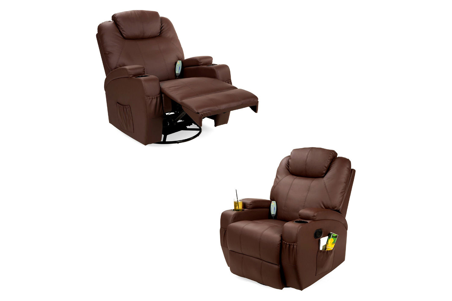 FaFurn™ Swivel Heat & Massage Recliner Chair 5 Modes Remote Control - Brown