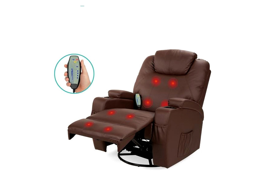 FaFurn™ Swivel Heat & Massage Recliner Chair 5 Modes Remote Control - Brown