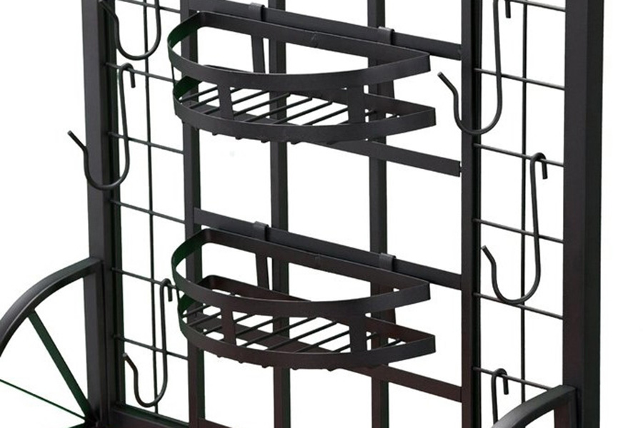 FaFurn - Farmhouse 3 Tier Steel Wood Top Utility Hooks Kitchen Baker'S Wine Rack