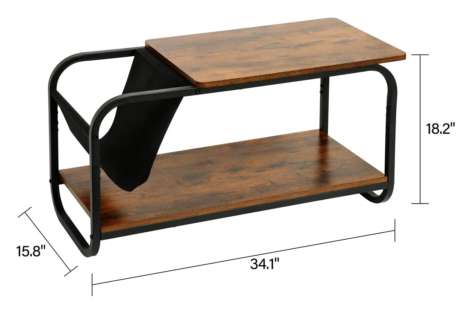 FaFurn - Modern 2-Tier Coffee Table with Magazine Book Holder Sling in Brown Wood Finish