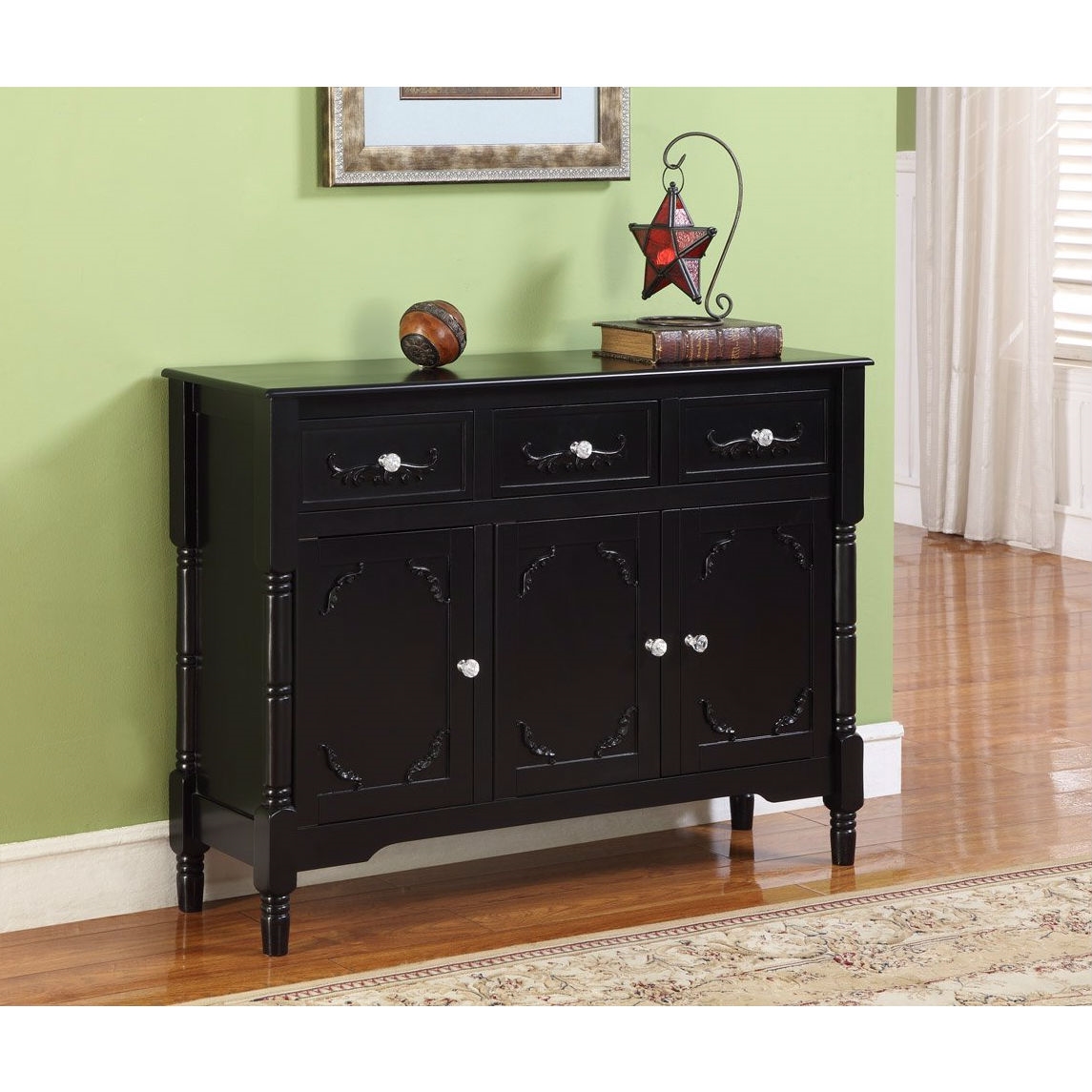 FaFurn - Sideboard Buffet with Storage Drawers in Black, Wood