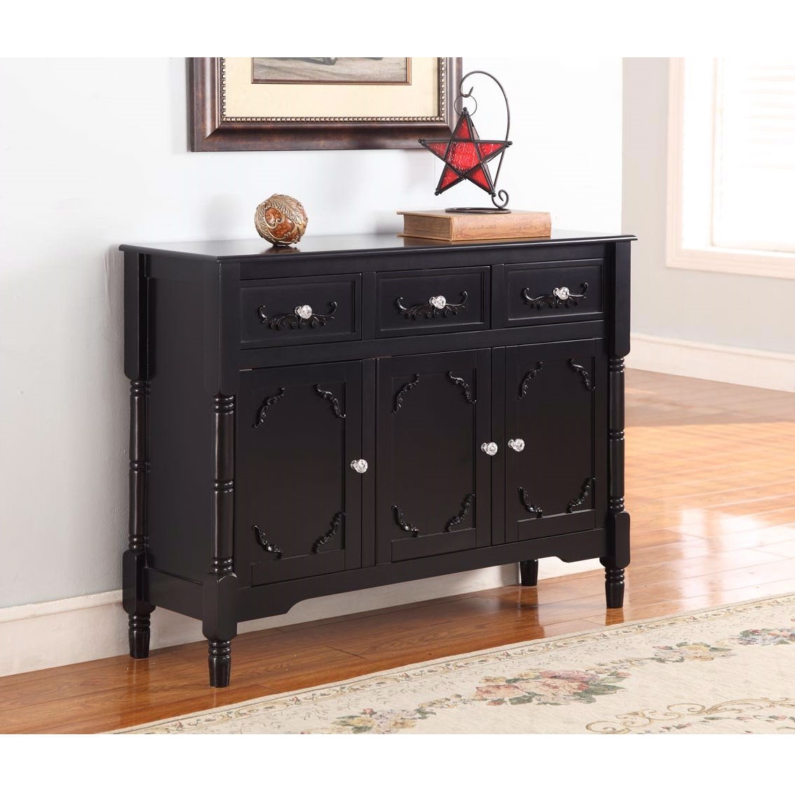 FaFurn - Sideboard Buffet with Storage Drawers in Black, Wood