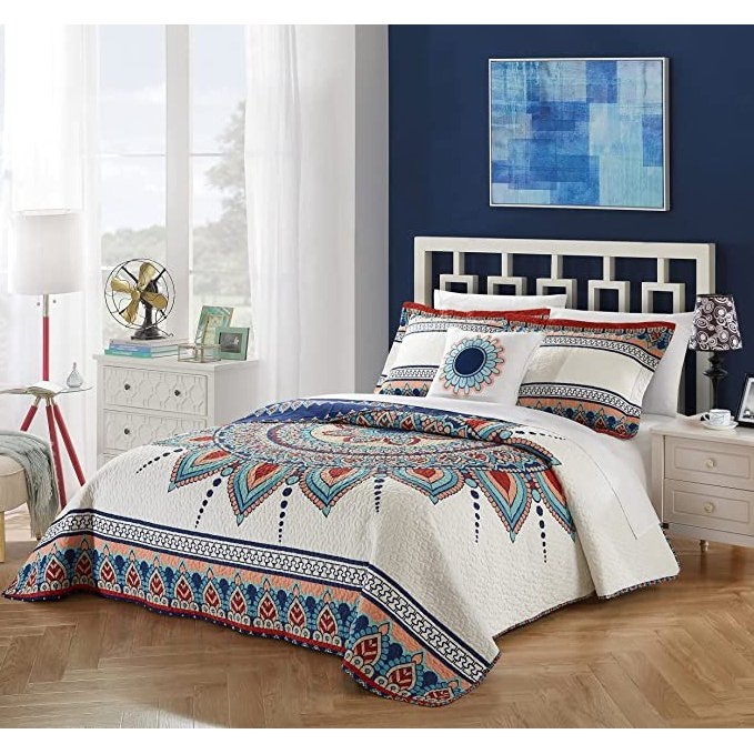 FaFurn - 4-Piece Geometric Reversible Quilt Set