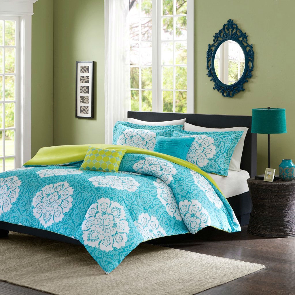 FaFurn 5-Piece King Size Comforter Set - Teal Blue/White