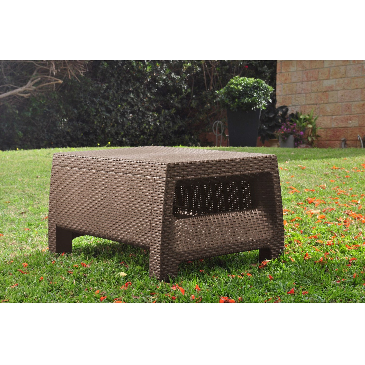 FaFurn™ Modern Ottoman - Brown, Plastic Rattan