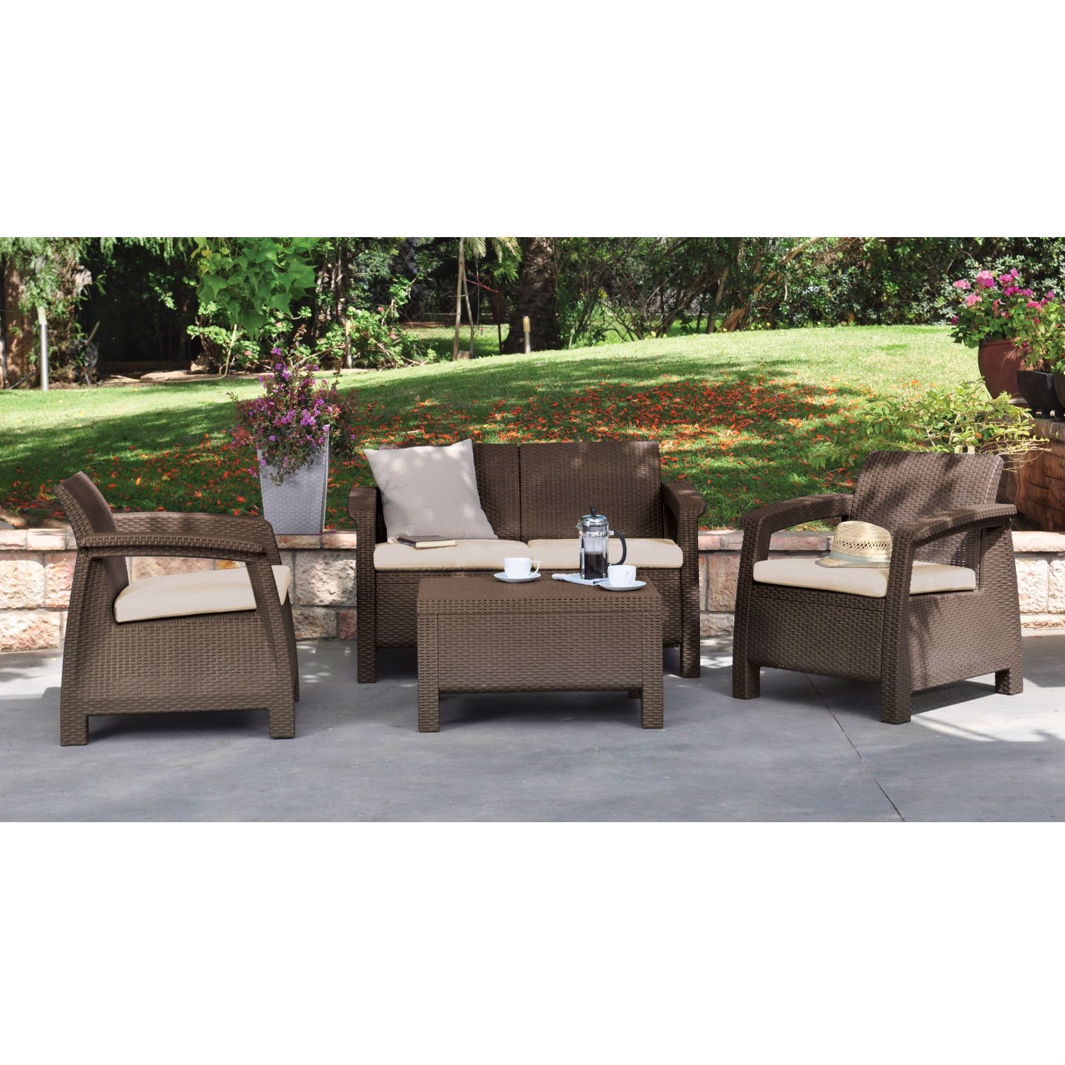 FaFurn™ Modern Ottoman - Brown, Plastic Rattan