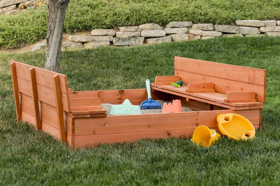 FaFurn - Sturdy Brown Cedar Kids Complete Seated Bench Sandbox