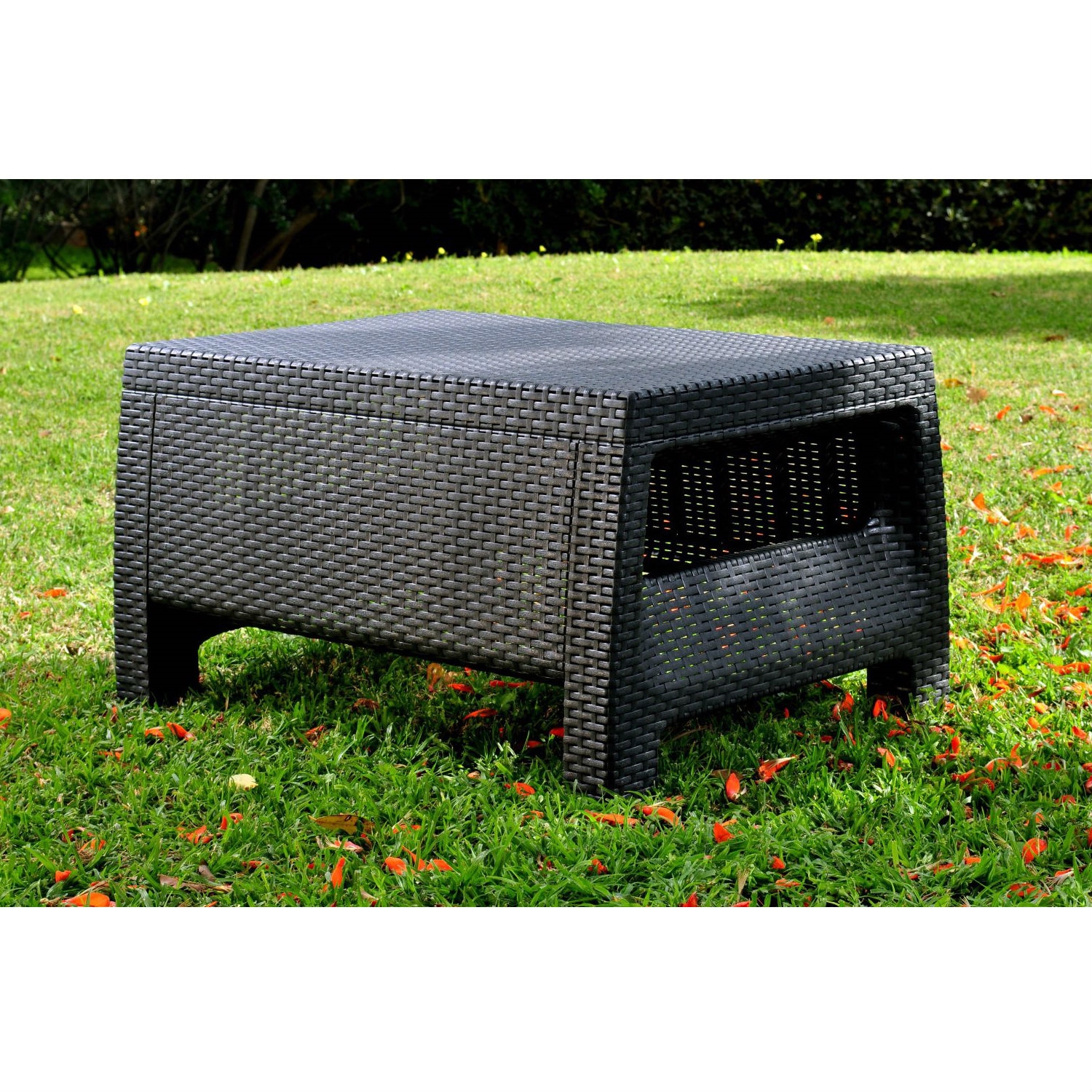 FaFurn™ Coffee Table - Black, Plastic Rattan