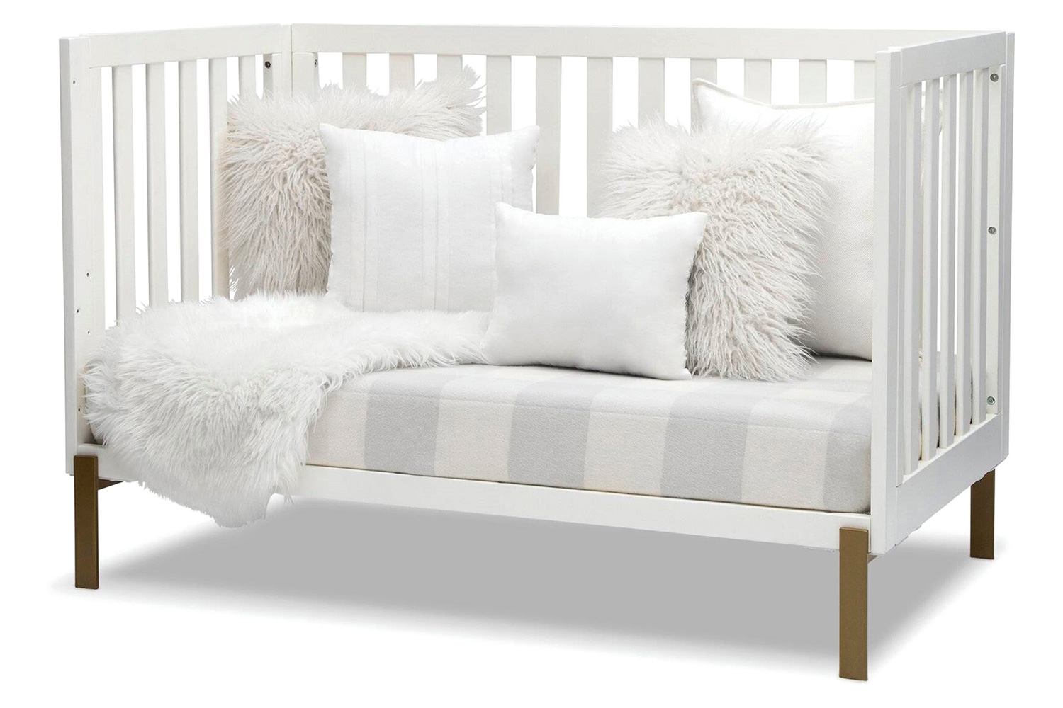 FaFurn Modern Contemporary Convertible Crib Toddler Bed - White/Gold Bronze