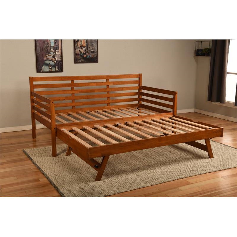 FaFurn Daybed Frame with Pull-out Pop Up Trundle Bed - Brown