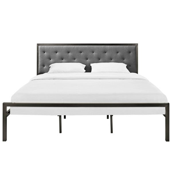 FaFurn Modern King Size Platform Bed Frame with Button Tufted Headboard - Gray, Metal