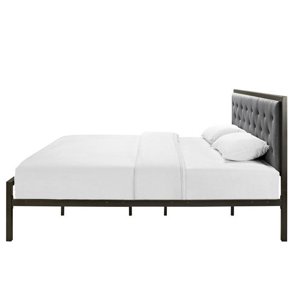 FaFurn Modern King Size Platform Bed Frame with Button Tufted Headboard - Gray, Metal