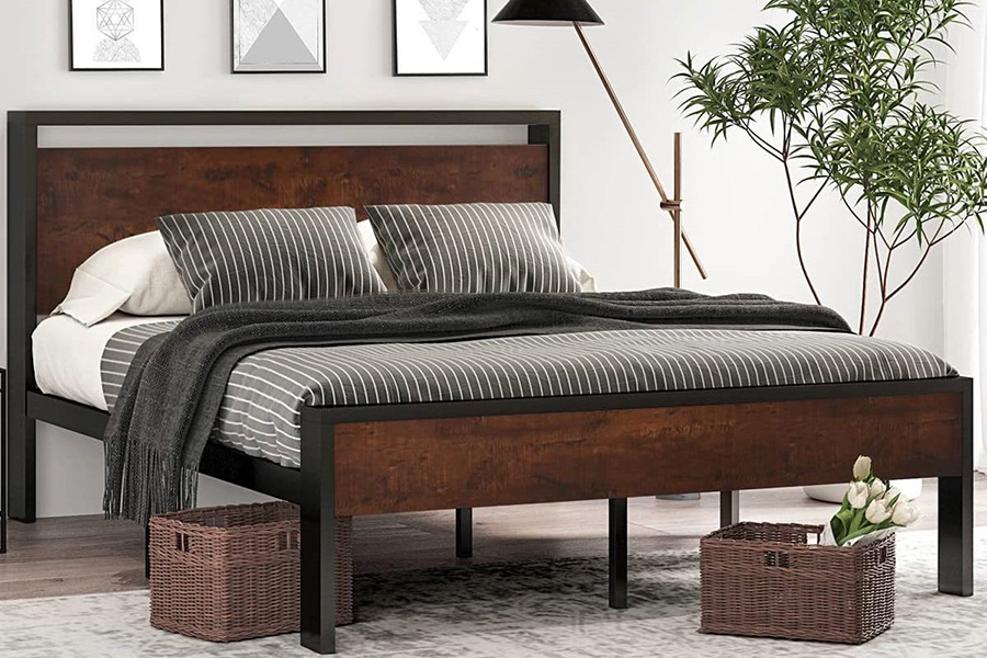 FaFurn - Modern Farmhouse Platform Bed Frame with Wood Panel Headboard Footboard