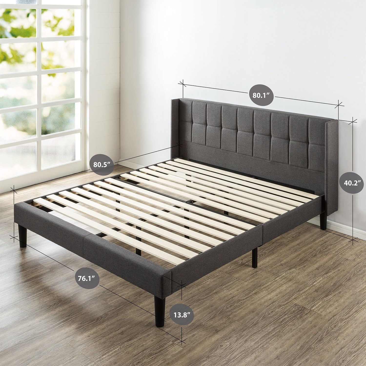 FaFurn - King Size Platform Bed Frame with Wingback Headboard