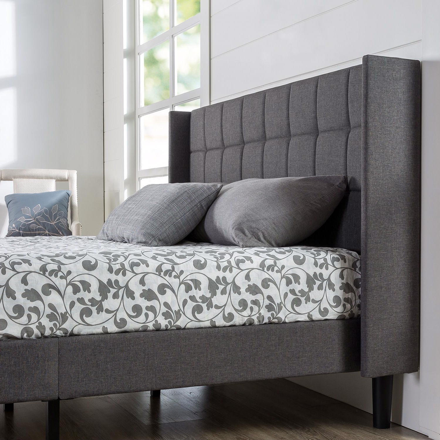 FaFurn - King Size Platform Bed Frame with Wingback Headboard