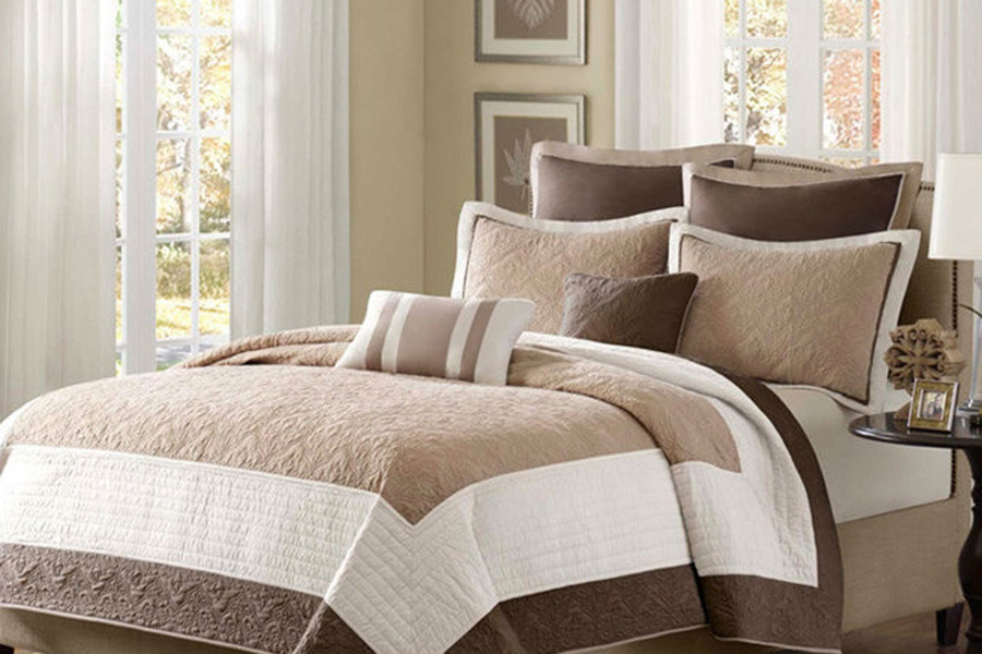 FaFurn - Brown Ivory Tan Cream 7 Piece Quilt Coverlet Bedspread Set