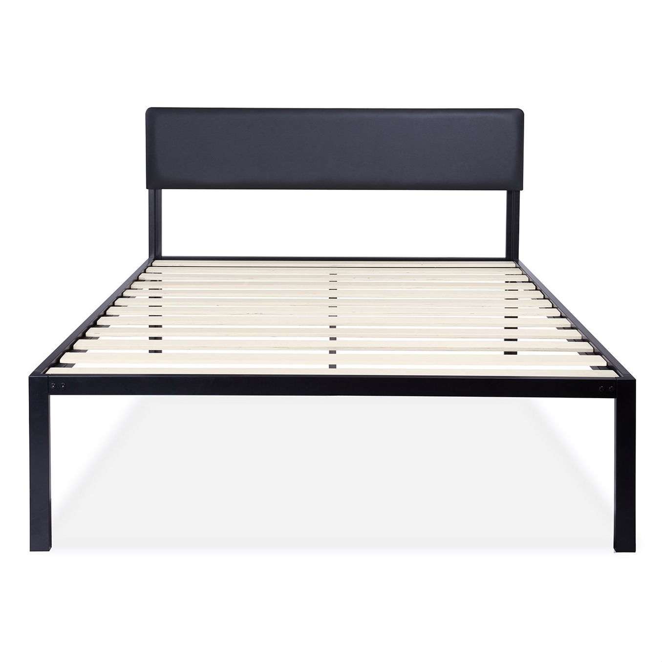 FaFurn - King Size Platform Bed Frame with Black Padded Headboard in Black, Metal