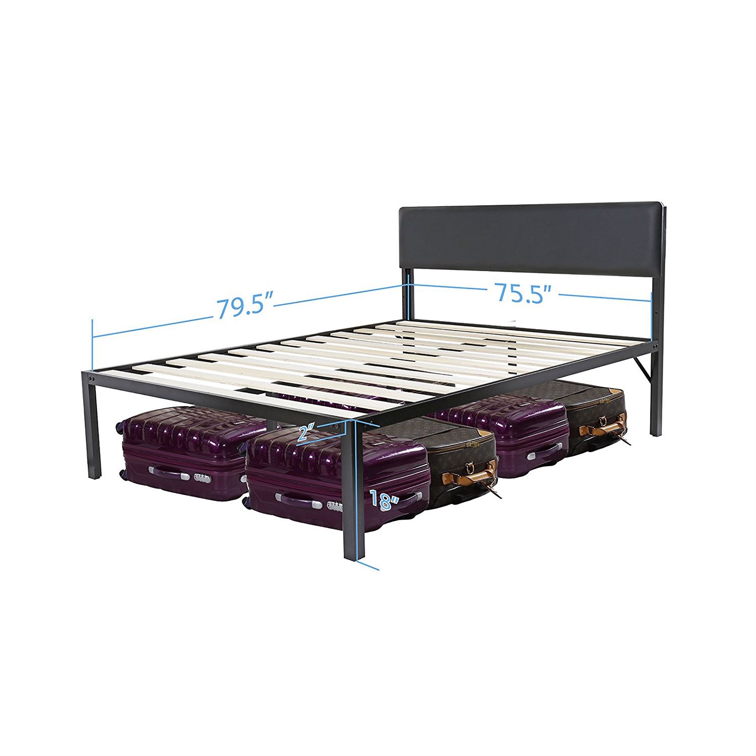 FaFurn - King Size Platform Bed Frame with Black Padded Headboard in Black, Metal