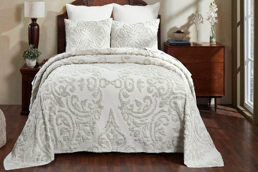 FaFurn King Size 3-Piece Coverlet Bedspread Set - Ivory, Cotton