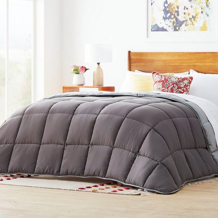 FaFurn Reversible King Size Comforter Set - Plush Light/Dark Gray, Polyester