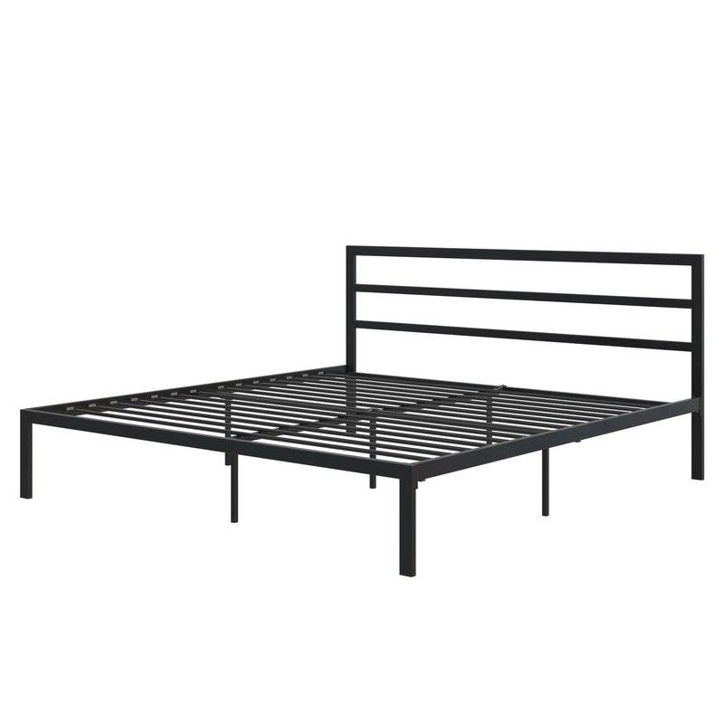 FaFurn - King Size Platform Bed Frame with Headboard Included in Black, Metal