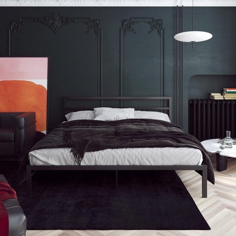 FaFurn - King Size Platform Bed Frame with Headboard Included in Black, Metal