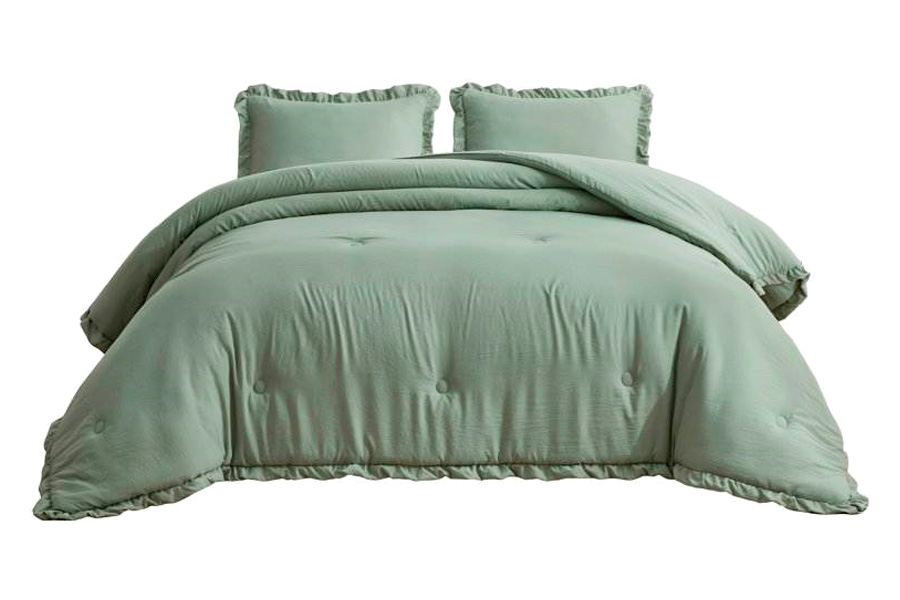 FaFurn King Size 3-Piece Oversized Ruffled Edge Comforter Set - Sage Green, Microfiber