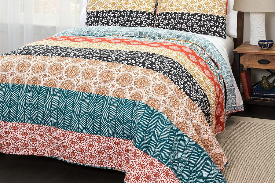 FaFurn Cotton 3 Piece Reversible Bohemian Stripe Quilt Set - King Size