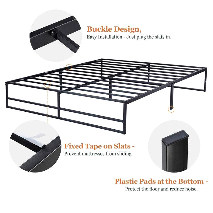 FaFurn King Size Platform Bed with Under-Bed Storage Space - Black, Metal