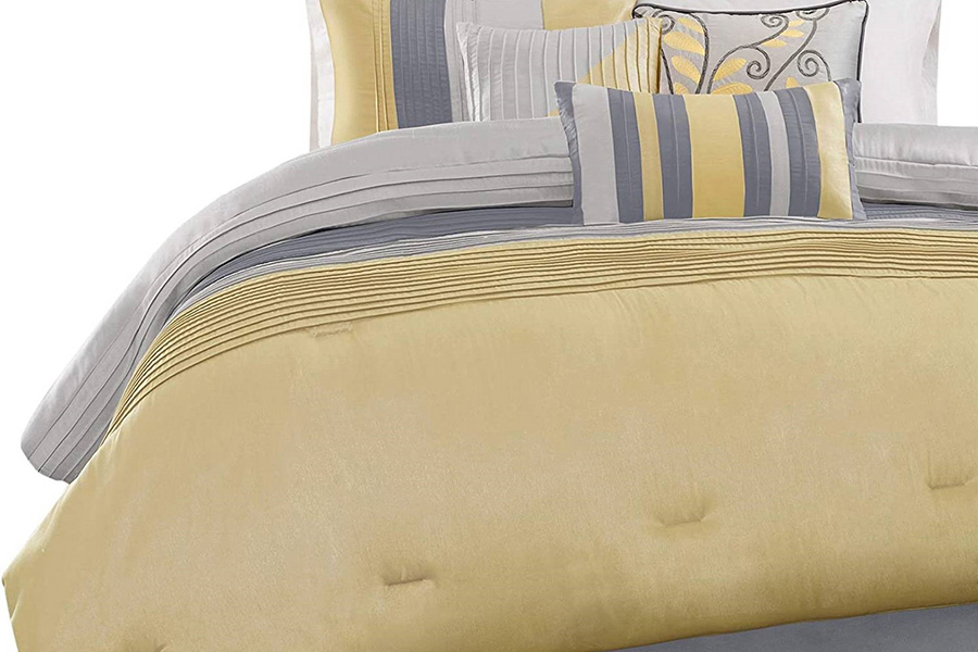 FaFurn 7 Piece Bed in a Bag Comforter Set Faux Silk - Yellow/Gray, King Size