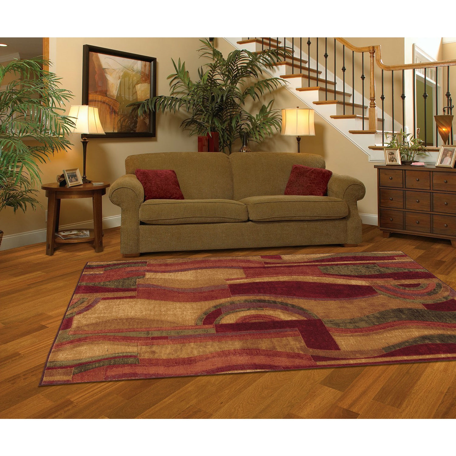 FaFurn - Abstract Rug with Wine Green and Yellow Colors