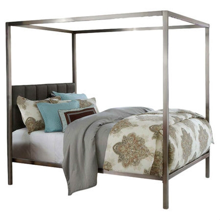 FaFurn - King Size Canopy Bed Frame with Upholstered Headboard in Metal