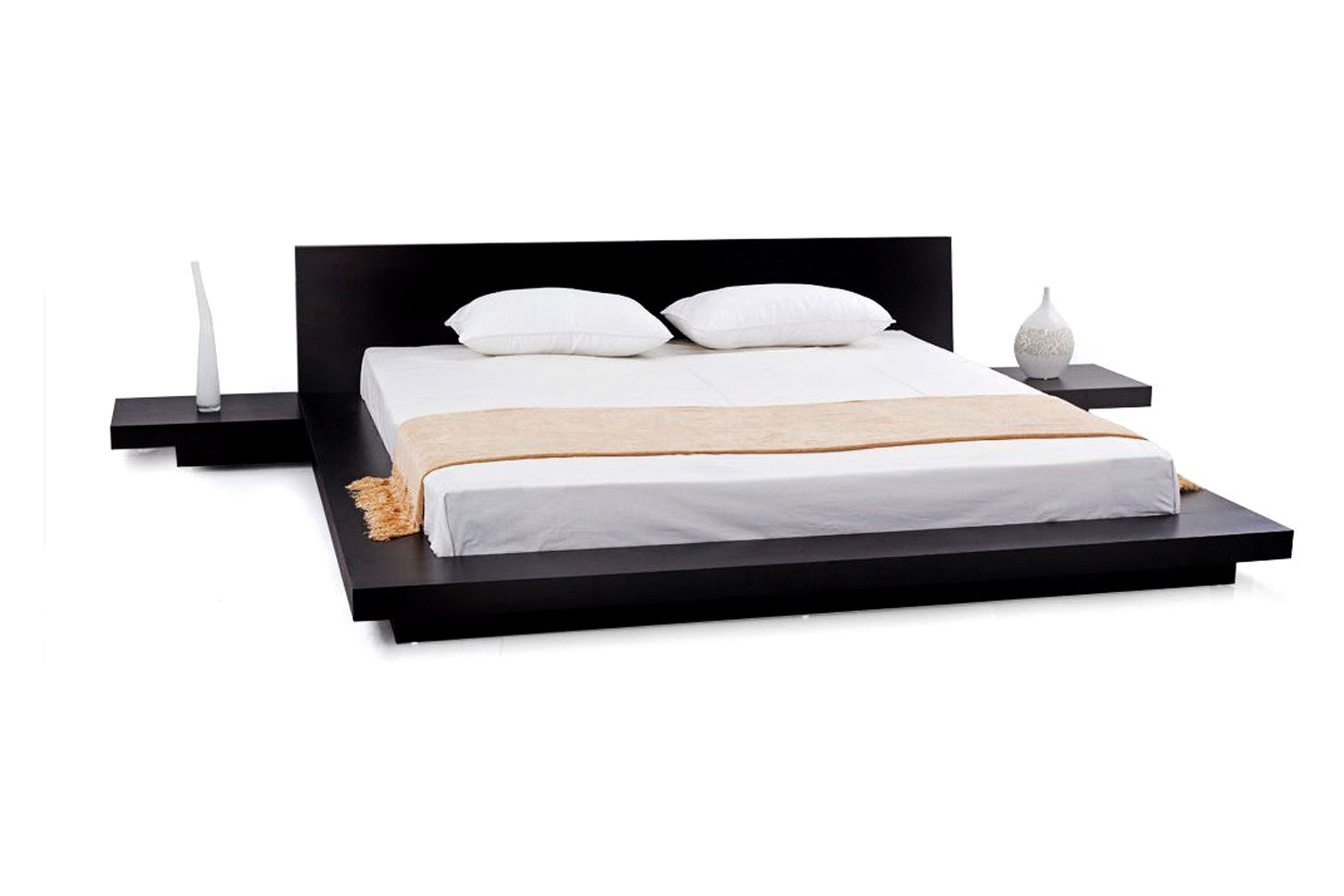 FaFurn Modern Japanese Style Platform Bed with Headboard and 2 Nightstands - Espresso, King Size