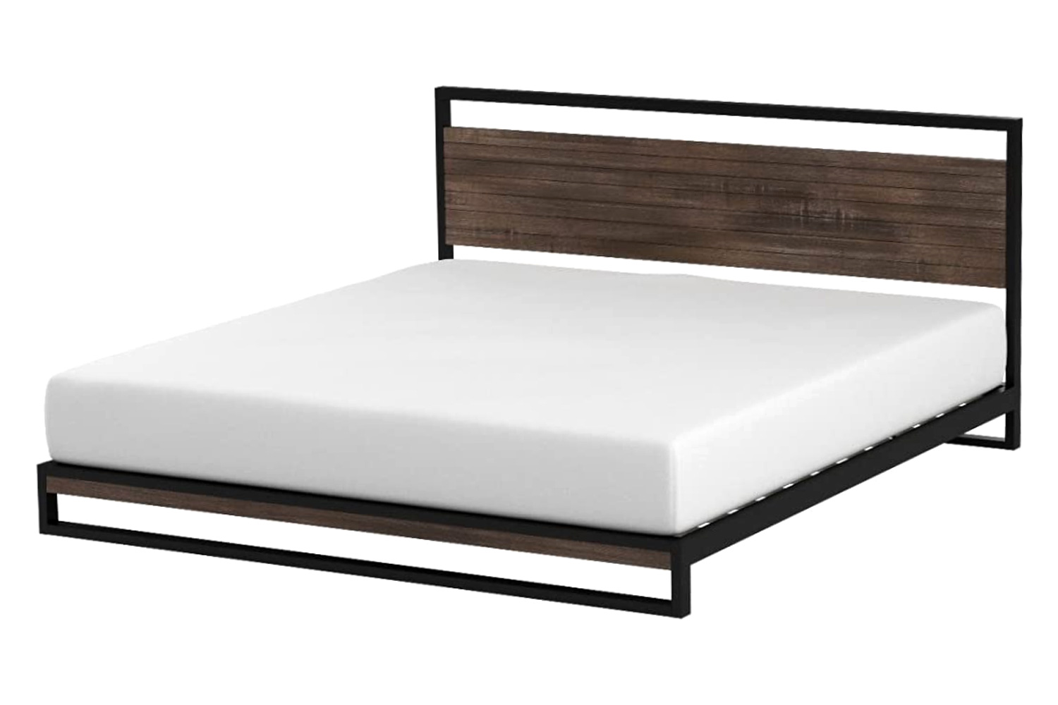 FaFurn - King Size Modern Metal Wood Platform Bed Frame with Headboard in Gray