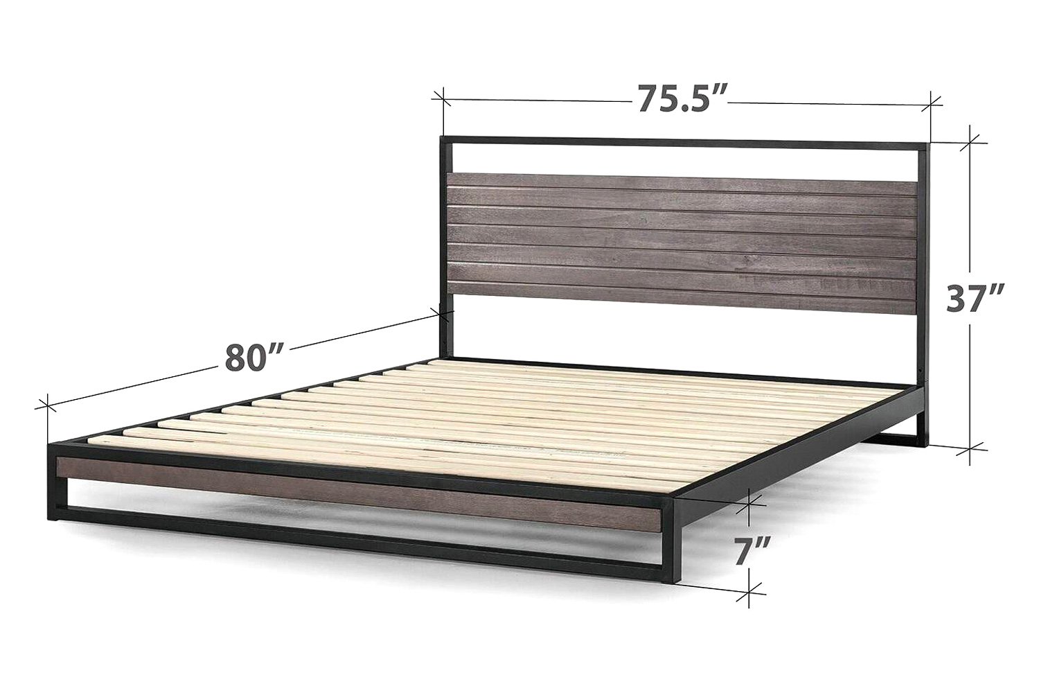 FaFurn - King Size Modern Metal Wood Platform Bed Frame with Headboard in Gray